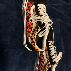Vans Black and Orange Checkered Low-Tops